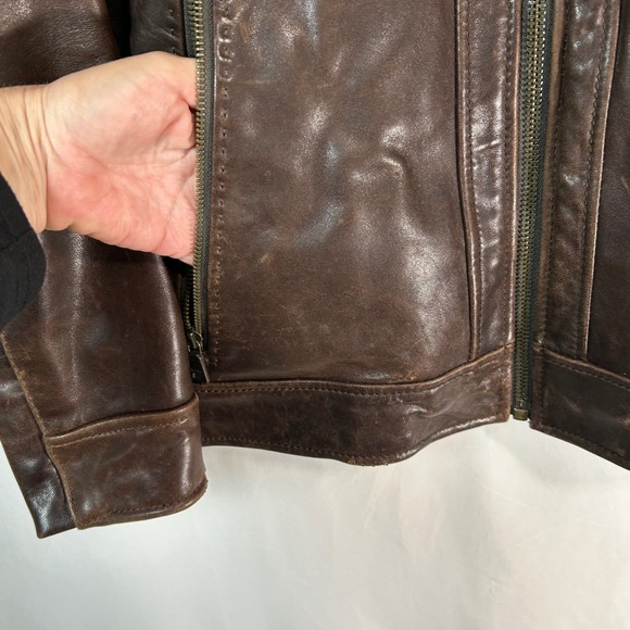 Marc New York Men's Brown Leather Jacket Moto Zip Up Distressed XL - Picture 4 of 13